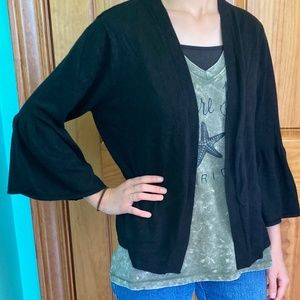 Women’s size small Time and Tru black shrug with 3/4 length bell sleeves